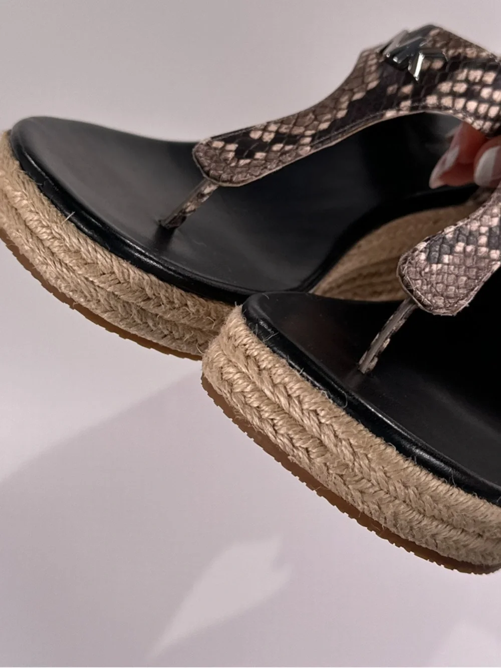 MICHAEL Kors Snake Print Espadrille Thong Wedge Sandals 7
